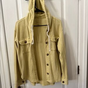 Yellow Hooded Button-Up Jacket